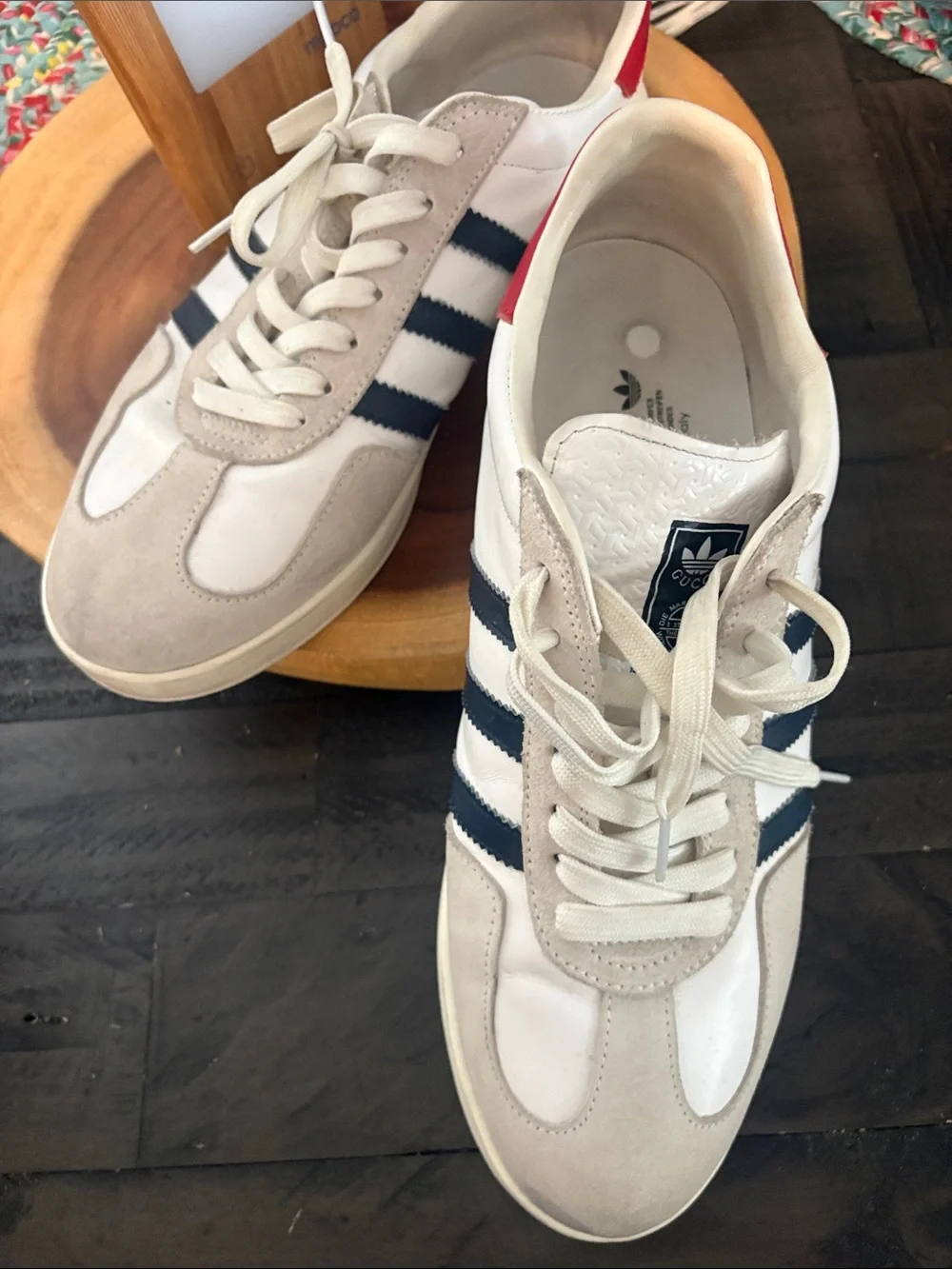 Men's Cream Sneakers with Navy Stripes - Athletic Casual Style
